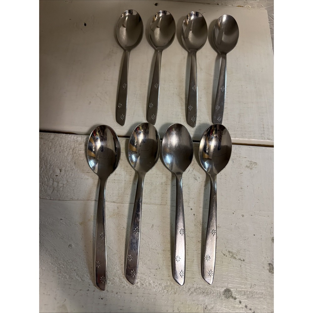 Set of 8 Superior NIGHT SKY pattern stainless oval place soup spoons 6 7/8"